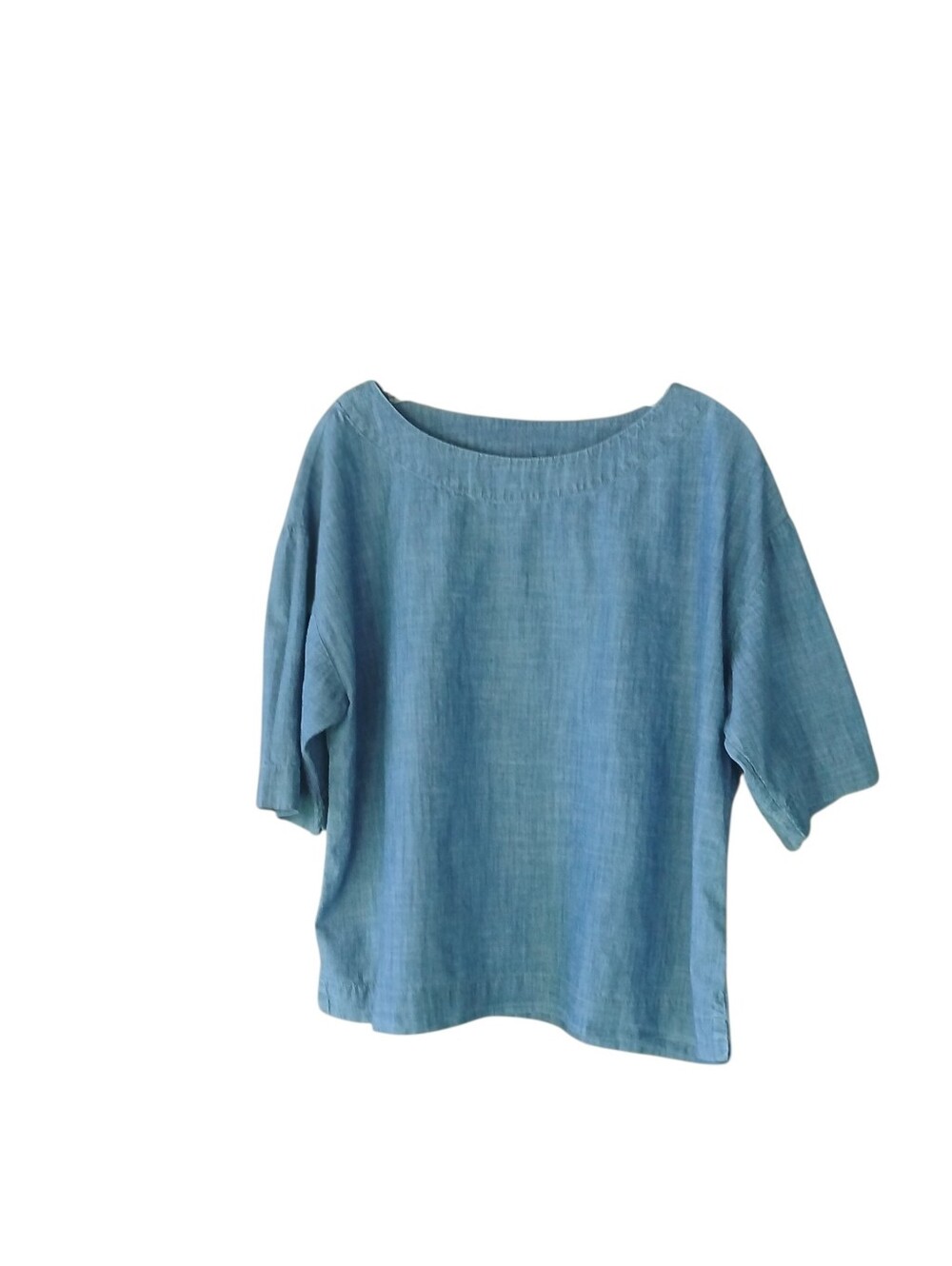 Pure Jill Chambray Blue Crew Neck Short Sleeved Lagenlook Tunic Small